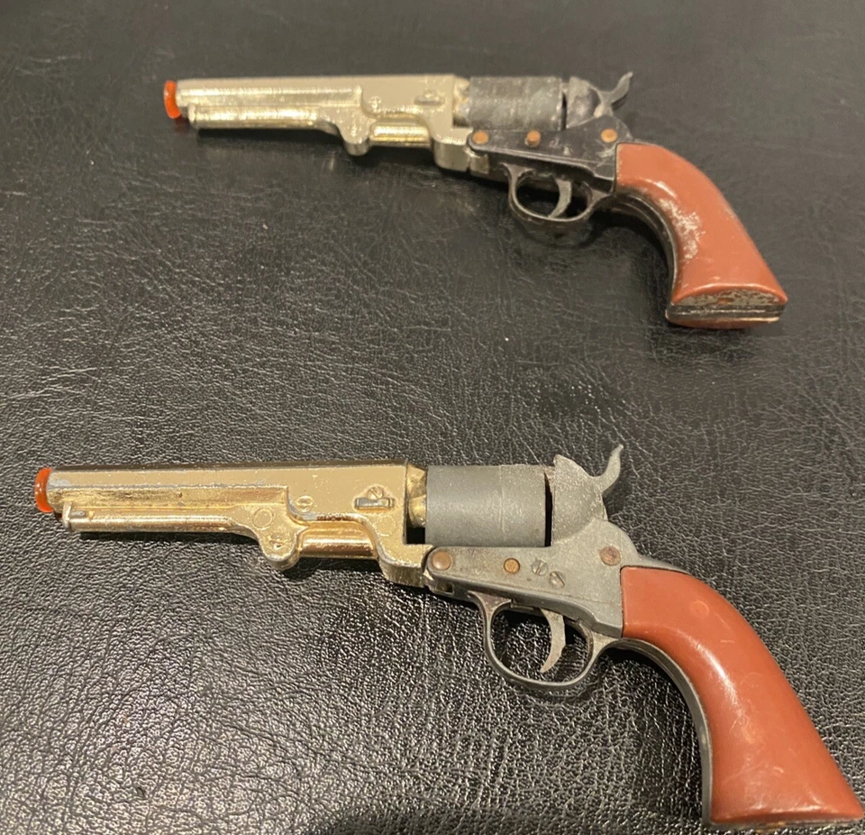 Vintage Marx Miniature Toy Cap Guns Set Of 2 Revolvers 4 3/4 inches long - Image 1 of 3