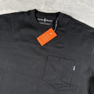 Psycho Bunny Shirt Mens Large Black Clyde Relaxed Fit Pocket Tee Pima Cotton New - Picture 1 of 15