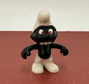 ☆ Smurfs ☆ Black Angry Smurf PVC Figure #20007 - Vintage 1966  Portugal - Imagen 1 de 3