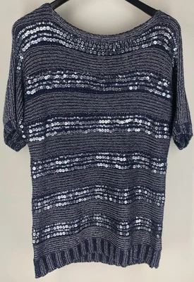 Suéter Chicos Púrpura Cuello Barco 2 M L Plateado Metálico Lentejuelas Manga Corta Foto 1 de 3