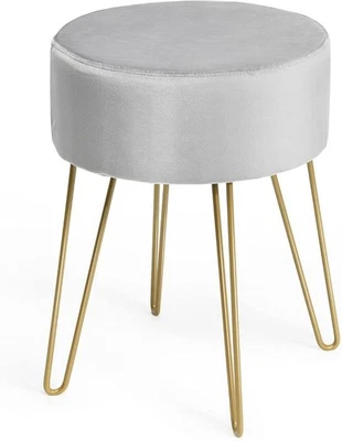 Dressing Table Stool Footstool Grey Vanity Pouffe Stool Metal Legs Footstool  - Image 1 of 4