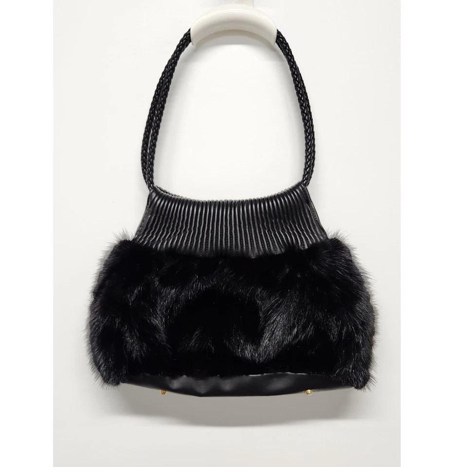 Paolo Masi реальный норки и кожи плеча черная сумка, Mob жена эстетика, Италия - Изображение 1 из 4