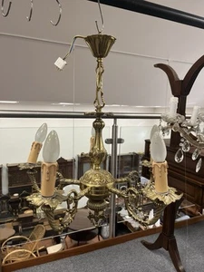Lampadario francese 5 bracci ottone antico piccolo ottima qualità e insolito H64cm L48cm - Foto 1 di 7