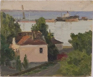 Vladimir Sinitski (1896-1986) "View of Harbor", Oil Painting, 1950 (1) - Picture 1 of 3