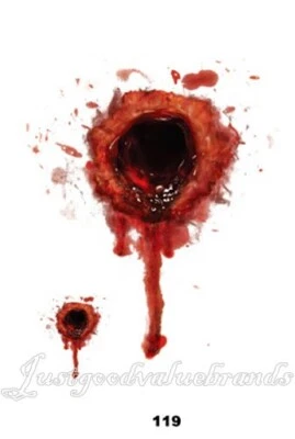 CANDYBARBOUTIQUE TATTOOS Dramatische große Schusskugelwunde temporäres Tattoo wasserdicht Körperkunst