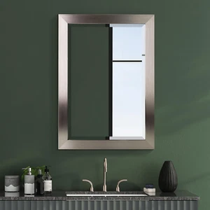Brushed Nickel Bathroom Vanity Mirror, Beveled Decorative Mirror for Wall Decor, - Picture 1 of 6