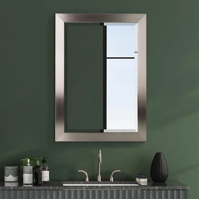 Brushed Nickel Bathroom Vanity Mirror, Beveled Decorative Mirror for Wall Decor, - Image 1 of 4