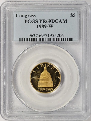 1989-W Congress Gold $5 Commemorative PCGS PR69 DCAM Cover
