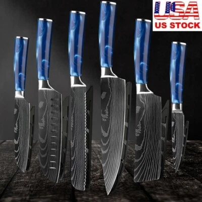 Kitchen Cleaver Knife Set Stainless Steel Japanese Damascus Pattern Chef Knife