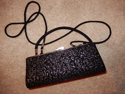 SASHA EMBOSSED BLACK SILVER SPARKLE  CLUTCH TWO STRAP WITH SILVER CLASP - Image 1 of 3