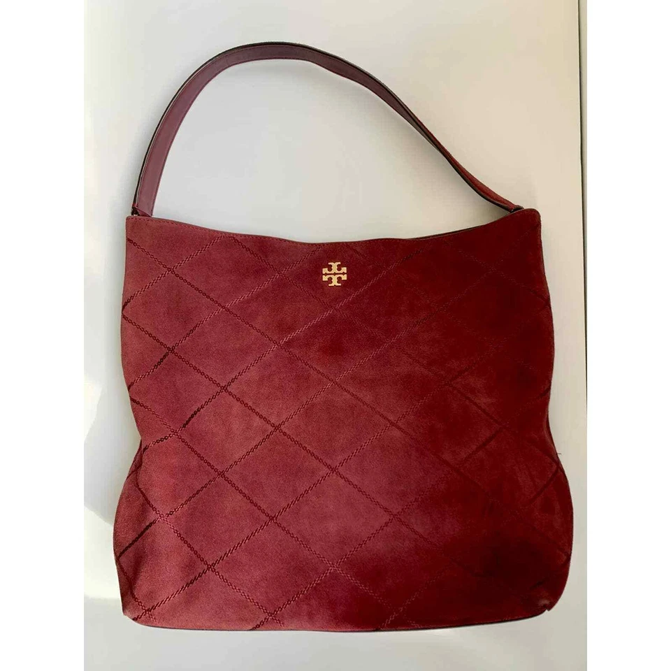 Bolso de Mano Hobo Tory Burch Port Frida Púrpura Granate Cosido Gamuza Foto 1 de 4