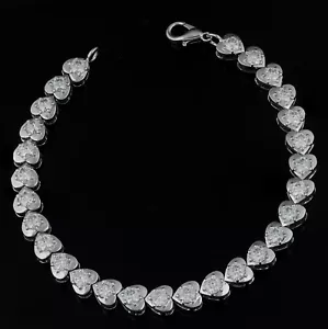 10 Ct VVS1 4mm/Ice White Moissanite Diamond Heart Tennis Bracelet Silver 7 Inch - Picture 1 of 3