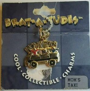 Pulsera Taxi Mamá Dije Brat-A-Tudes 1996 De Colección Tono Dorado Anillo Primavera Cierre Nuevo de Lote Antiguo - Imagen 1 de 4