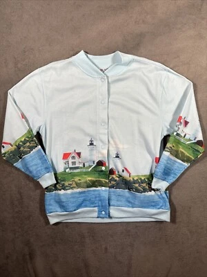 Cárdigan Suéter DE COLECCIÓN Blair Para Mujer Mediano Largo Azul Claro Casas Años 90 Abuela Foto 1 de 4