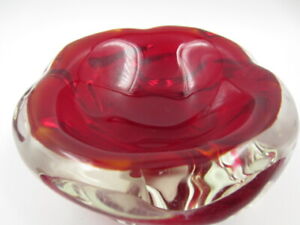 Fiery red  Archimedes Seguso sommerso art glass jelly mould bowl Murano 50s