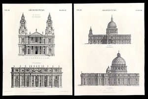 St Pauls & St Peters Architecture elevación grabado dibujos medidos originales - Imagen 1 de 4