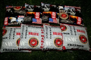 Cornhole Bean Bags Set of 8 ACA Regulation Bags USMC MARINES - Picture 1 of 2