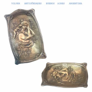 Interesting Art Nouveau Jugendstil lady angel bronze jewel tray rings broochs - Picture 1 of 4