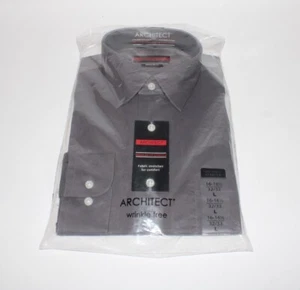 Architect NWT Size L Large Long Sleeve Button Up Carcoal Shirt Regular Stretch - Picture 1 of 12