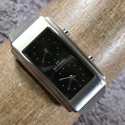 Skagen Women 70USSM Dress Dual Time Silver Tone Quartz Analog 24mm Watch 7 1/4" - Image 1 of 4