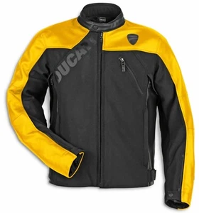 Leather Fabric Ducati Logo C1 Men Black and Yellow Racing Jacket - Picture 1 of 3