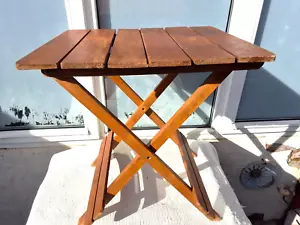 VINTAGE FOLDING PORTABLE WOODEN TABLE - GARDEN PATIO PICNIC TABLE - Picture 1 of 14