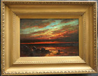 INCREDIBLE c1905 SEASCAPE at SUNSET SIGNED TONALIST Antique Oil Painting