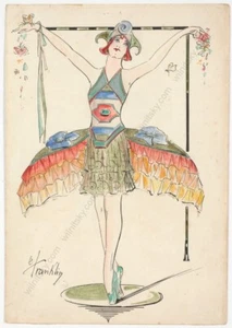 "Art Nouveau Costume Design" by C. Franklin, Watercolor, Early 20th Century (1) - Picture 1 of 1