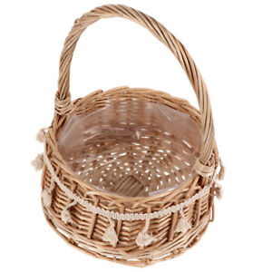 Woven Rattan Flower Basket with Handle - Home Decor & Candy Storage