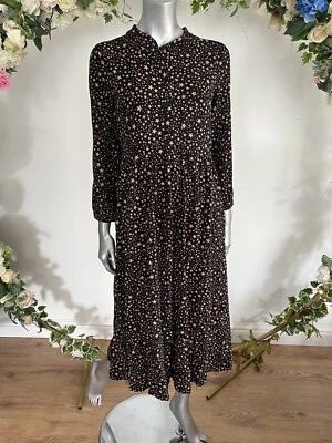 Womens Joules Maxi Dress Size 8 10 12 16 Clara Black Jersey Star Print Button Up - Image 1 of 4