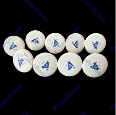 Vintage 9 Ceramic White Porcelain Drawer Knob Hardware Pull Cabinet Blue Flower - Image 1 of 3
