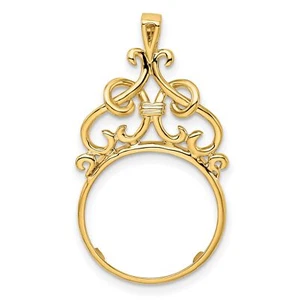 1993-Now $1 Canada 1/20 oz Maple Leaf Prong Set Filigree Top Coin Bezel 14k Gold - Picture 1 of 7