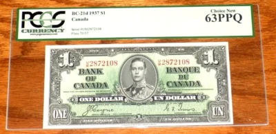 PCGS CANADA Bank of Canada 1937 BC-21d $1 63 PPQ CHOICE NEW UNCIRC. Banknote - Image 1 of 4