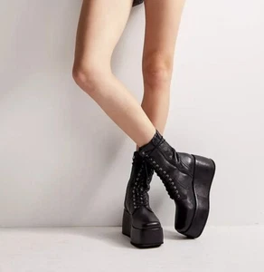 NEU Gr. 8 Free People Arlyn Plateau Stiefeletten Leder eckige Zehenpartie Schnürung - Bild 1 von 6