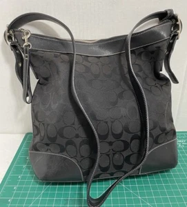 Coach Hobo Bag/Tote Xbody Shoulder Black  Leather And Coach Canvas - Picture 1 of 11