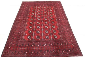 Original Afghan Aqcha - Handgeknüpfter Rot & Schwarz Bokhara Wolle Vorleger 157x233cm - Bild 1 von 5