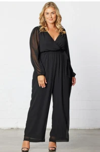 KIYONNA Women's Plus Size 1X Celina Chiffon Jumpsuit Black MSRP $188 NWT NEW - Picture 1 of 4
