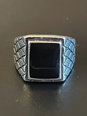 Кольцо мужское женское посеребренное черное обсидиан драгоценный камень S925 размер 9 - Изображение 1 из 4