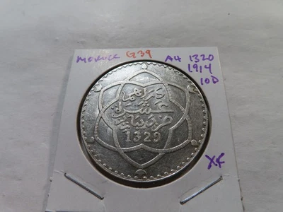 G39 Marruecos AH-1320 (1914) Plata 10 Dirhams XF Foto 1 de 2