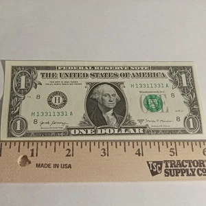 Fancy Serial Number $1 2017 One Dollar Binary Radar Note 1s & 3s - Picture 1 of 24