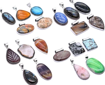 Qualsiasi 5 Pezzi Mix Gemme Fatto a Mano Ciondolo Placcato Argento Lotto P 9107 - Immagine 1 di 4