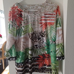Alfred Dunner Top Women Jungle Tiger Floral 3/4 Sleeve, Rhinestones Collar M - Picture 1 of 2