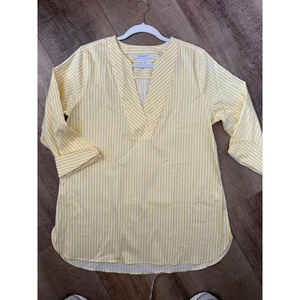 Foxcroft Non-Iron Stretch Fit Striped Blouse Women's Size 14 Yellow - Picture 1 of 10
