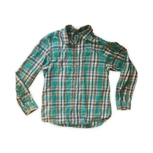 Kavu Shirt Men's Large Long Sleeve Snap Front Green Black Flannel Pockets Plaid - Picture 1 of 7