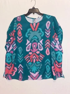 Neu mit Etikett Michelle McDowell grün rosa Flatterärmel LS Bluse Größen XXL - Bild 1 von 9