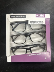 Foster Grant 815 Occhiali da Lettura Quadrati Classici Plastica Confezione da 3 +1,50 - Foto 1 di 2