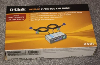 D-Link DKVM-2K 2 Port PS2 KVM Switch - Boxed with Cables - Image 1 of 3