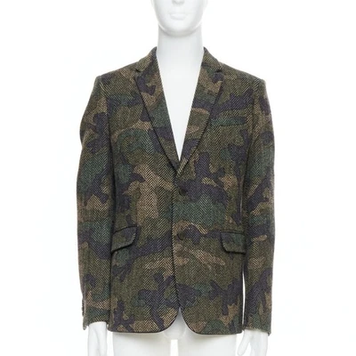 VALENTINO Chaqueta Blazer Lana Espiga Estampado Camuflaje Verde IT50 L Foto 1 de 4