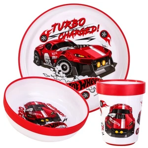 Hot Wheels 3pcs Bicolor Kids Childrens Dinner Set Plate, Bowl & Tumbler - Picture 1 of 7