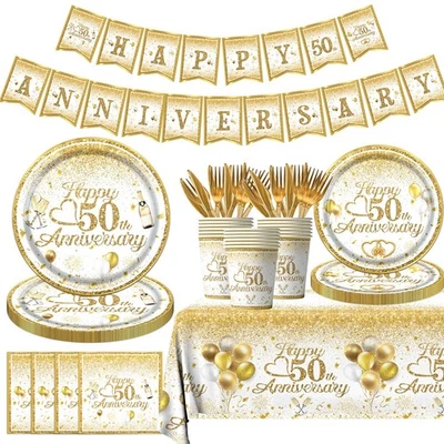 50th Anniversary Decorations Tableware Set for 50 Years Party Plates Napkins - Image 1 of 4